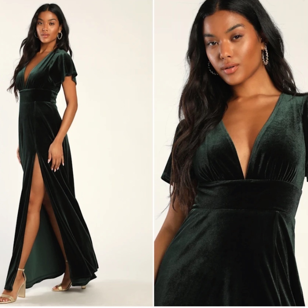 LULU's Prom Wedding Sexy Sophisticated Romantic Elegant Holiday FlowyVelvet Maxi - Picture 4 of 5